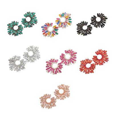 Trendy Crystal Sunflower Shape Earrings Large Circle Floral Rhinestones Stud Ear Rings Fashion Jewelry for Women Girls