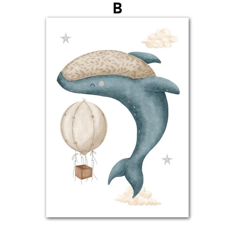 

Кит Черепаха Замок Воздушный шар Скандинавский Настенный декор для детской комнаты Постеры Художественные принты Картина на холсте Картинки Комната для малышей Домашнее украшение 21cm×30cm NoFrame