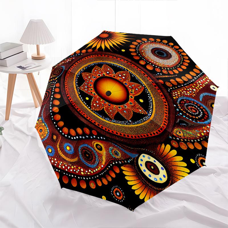 Spiral Mandala Theme Automatic Open/Close Umbrella, Portable 3 Fold Compact Umbrella for Men & Women, Valentine's Day Mother's Day Gift0725025