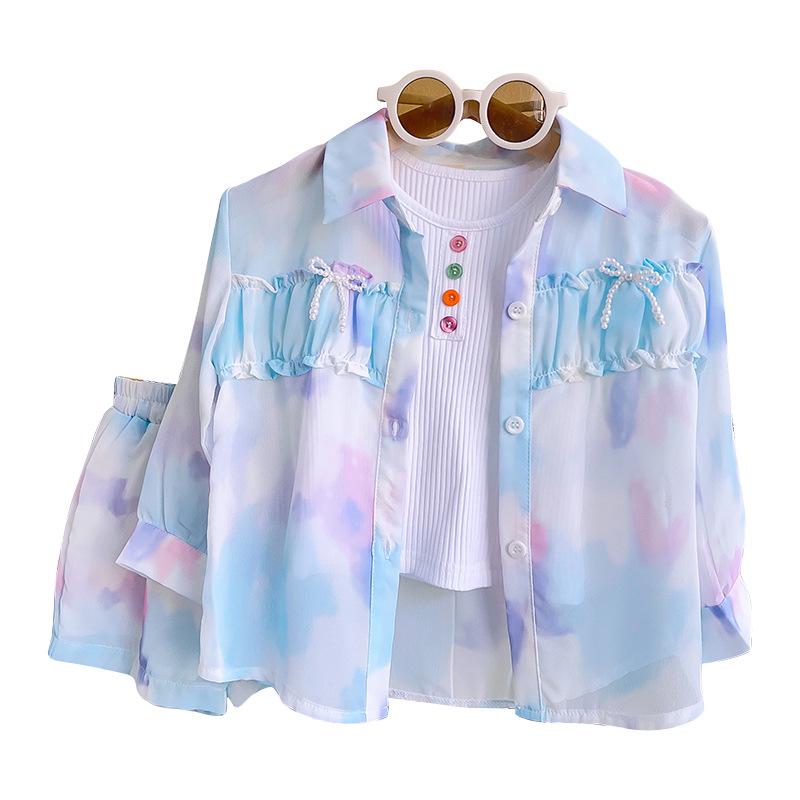 New Girls' Toddler Colorful Summer Sunscreen Shirt & Three-Piece Set TX889