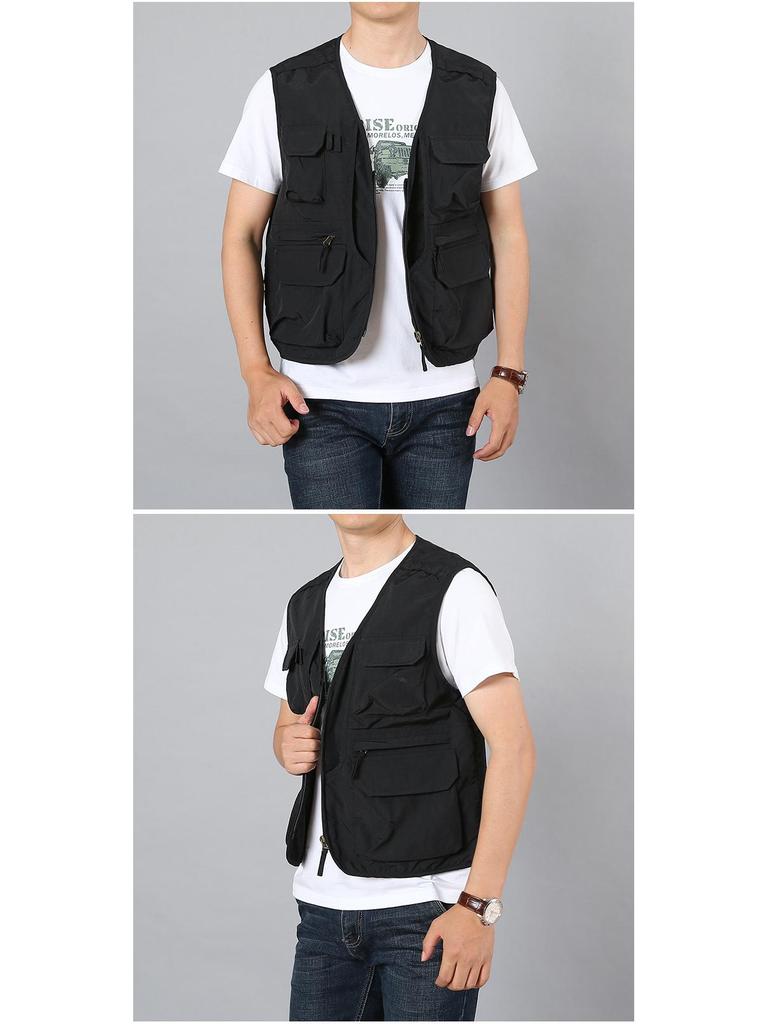 Men's Quick-Drying Multi-Pocket Vest for Outdoor, Plus Size, V-Neck, Perfect for Spring, Autumn, and Fishing