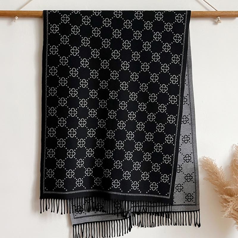 Coffee core-spun yarn acrylic scarf women's new simple jacquard strip imitation cashmere long fringed loose shawl