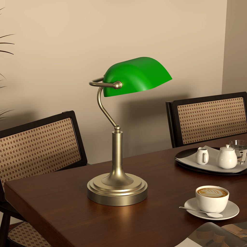 Banker Schreibtischlampe E27 mit verstellbarem Schirm Kippschalter für Home Office Bibliothek Grün