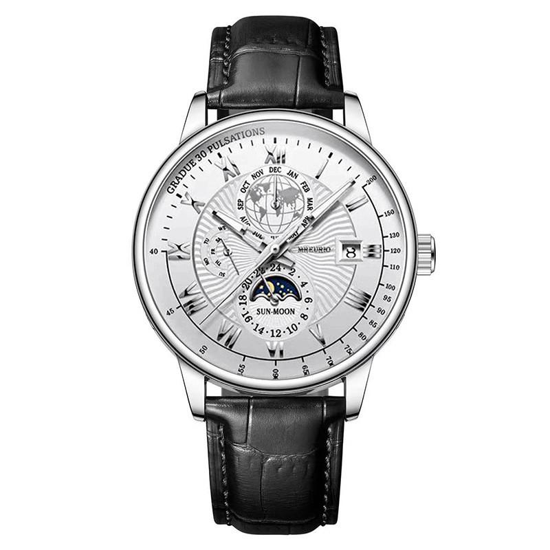 Modern Mens Watch With Calendar Function And Leather Strap For Business Use