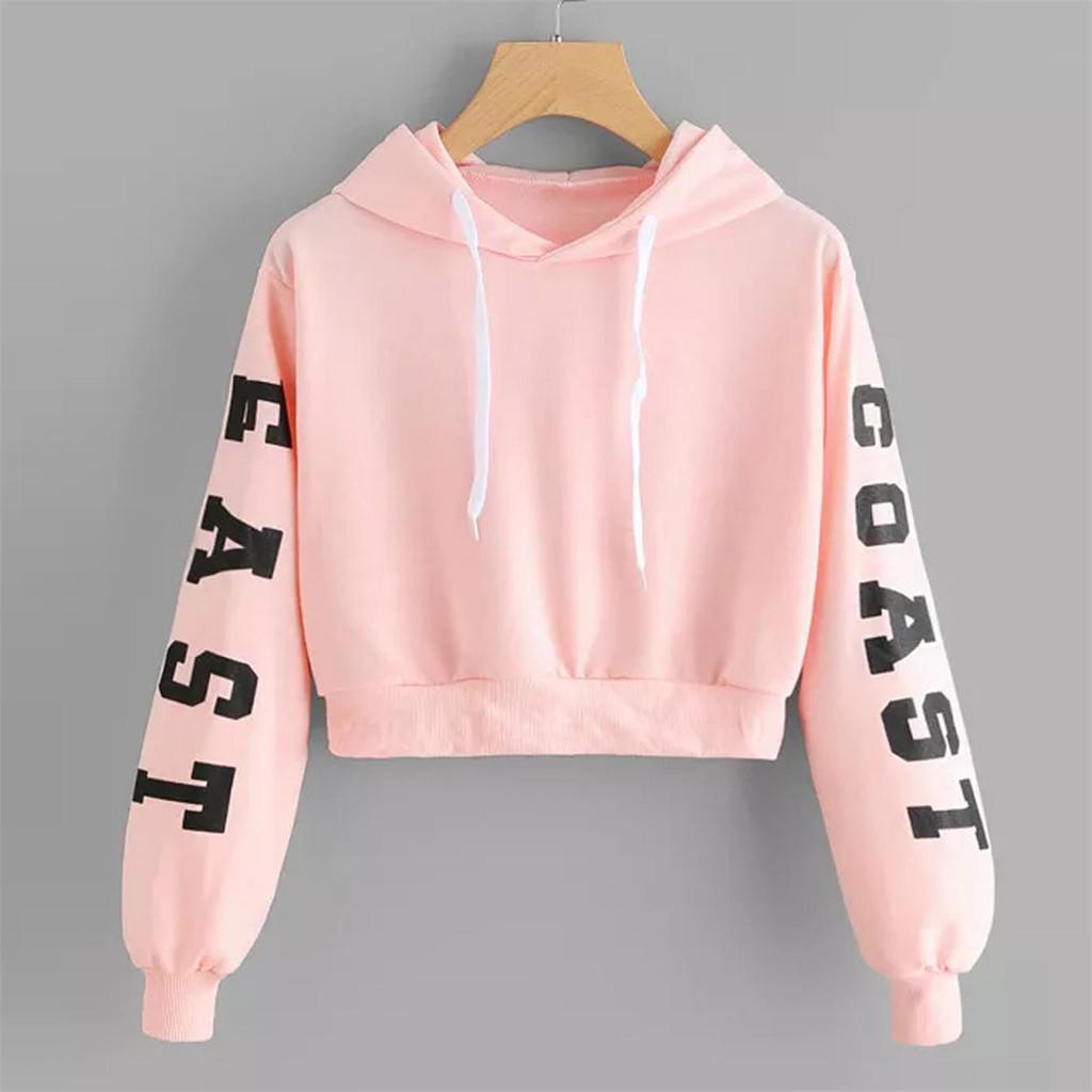 Womens  Long Sleeve Hoodie Sweatshirt Letters Hooded Pullover Tops Blouse