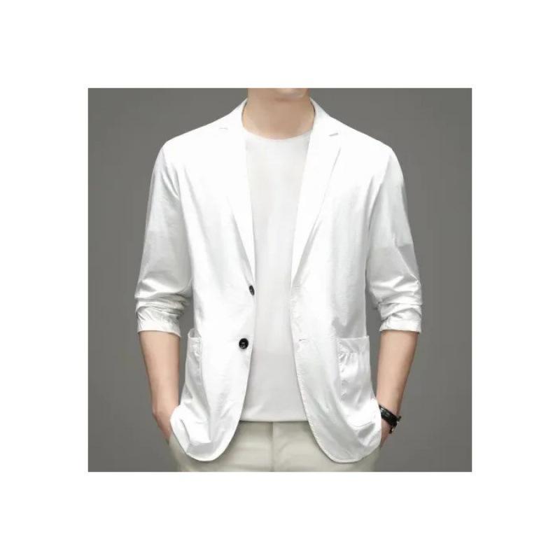 Summer Casual Small Suit Men's Flat Lapel Trendy Large-sized Top Versatile Solid Color Suit Jacket