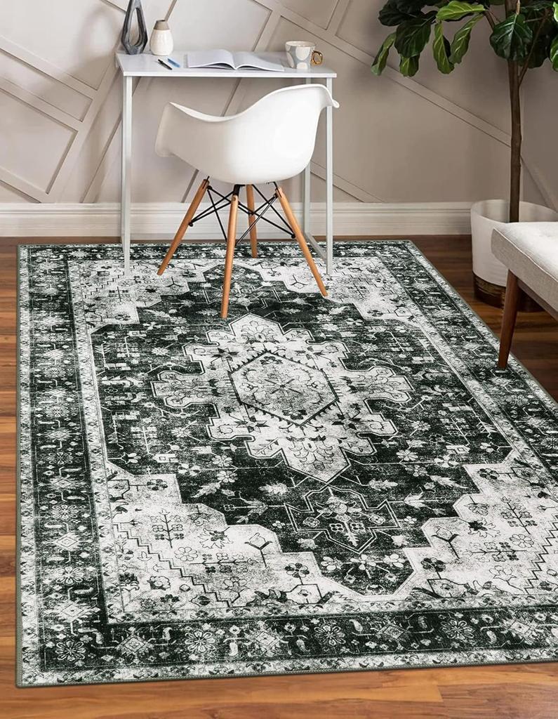 Green Boho Entry Throw Rug Vintage Oriental Medallion Carpets for Living Laundry Room Non Slip Sofa Bedroom Floor Mat Home Decor