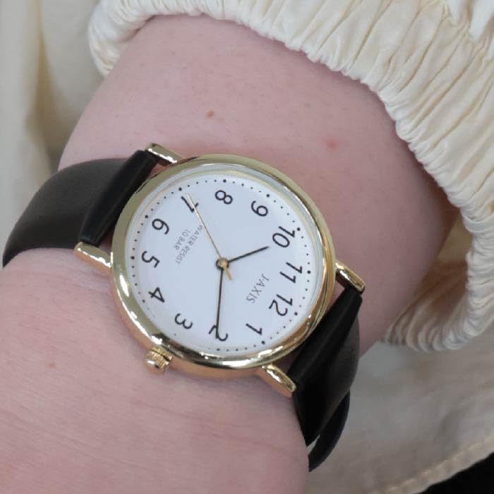 Pink Gold Brown 10 ATM Water Round Case with Arabic Suitable for Job and Students J-AXIS Women's Watch, Resistant, Simple, Easy-to-Read Numerals,