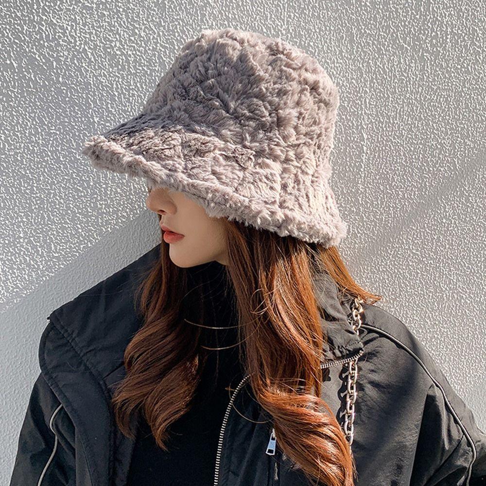 Outdoor Faux Fur Soft Warm Bucket Hat Panama Hat Sun Cap Fisherman Cap
