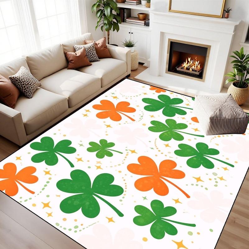 St Patricks Day Rainbow Rug Irish Green Clover Shamrock Print Decor Carpet Soft Non-Slip Floor Mat for Living Room Holiday Party