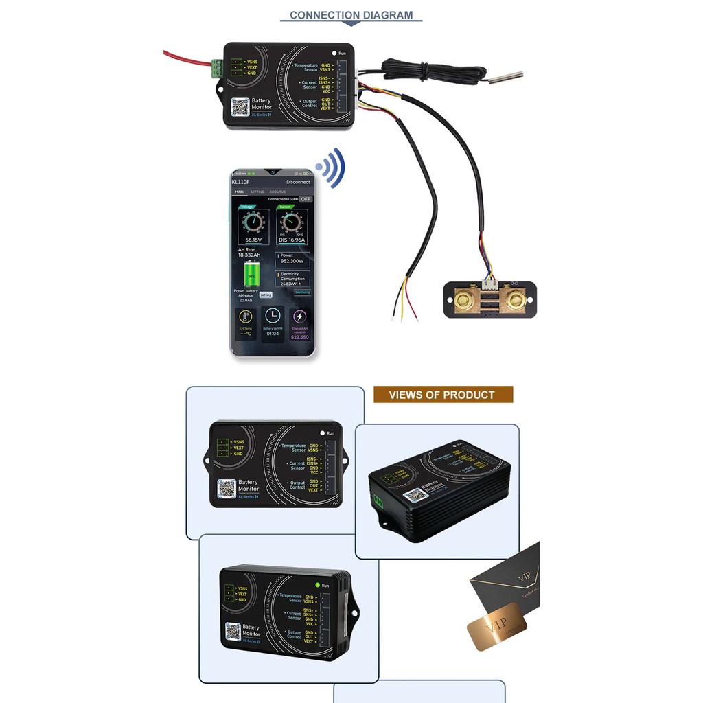 Battery Monitor Bluetooth-compatible Battery Capacity Tester 0‑120V Voltmeter