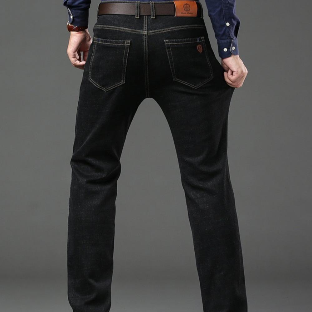 Winter Fleece Thick Jeans Men Business Casual Straight Trousers Male Classic Blue Black Jeans For Men Work Denim Man Pants