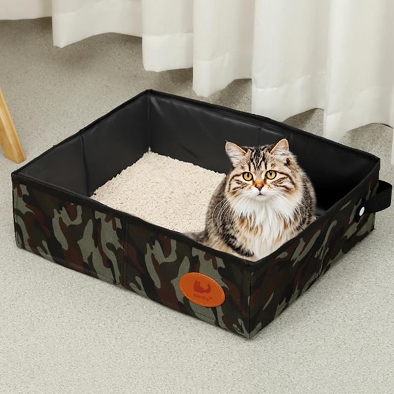Foldable Litter Box Oxford Cloth Folding Litter Pan Leak-Proof Waterproof Pet Toilet Kitten Litterbox For Car Camping Road Trip