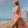 Rochie Vintage pentru Femei Toamnă Sexy Culoare Solidă cu Nasturi pe o Parte Rochie cu Decupaj Modă Femeiască Rochie cu Mâneci tip Felinar Decolteu în V