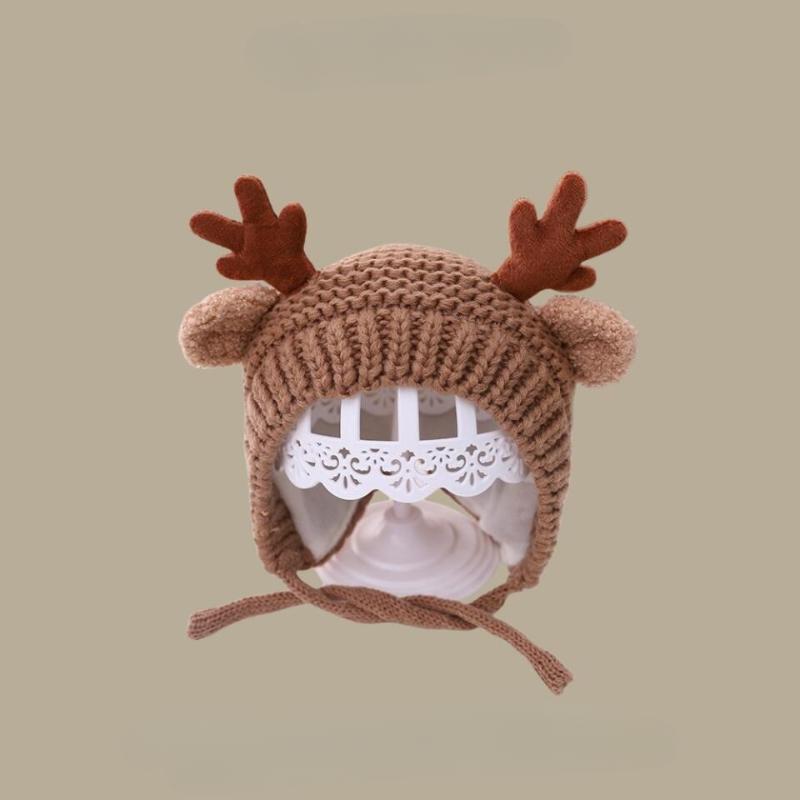 Cute Deer Elk Antlers Baby Hat Winter Autumn Warm Plush Knitted Ear Warmer Children Hat Bonnet Boys Girls Beanie Christmas Hats