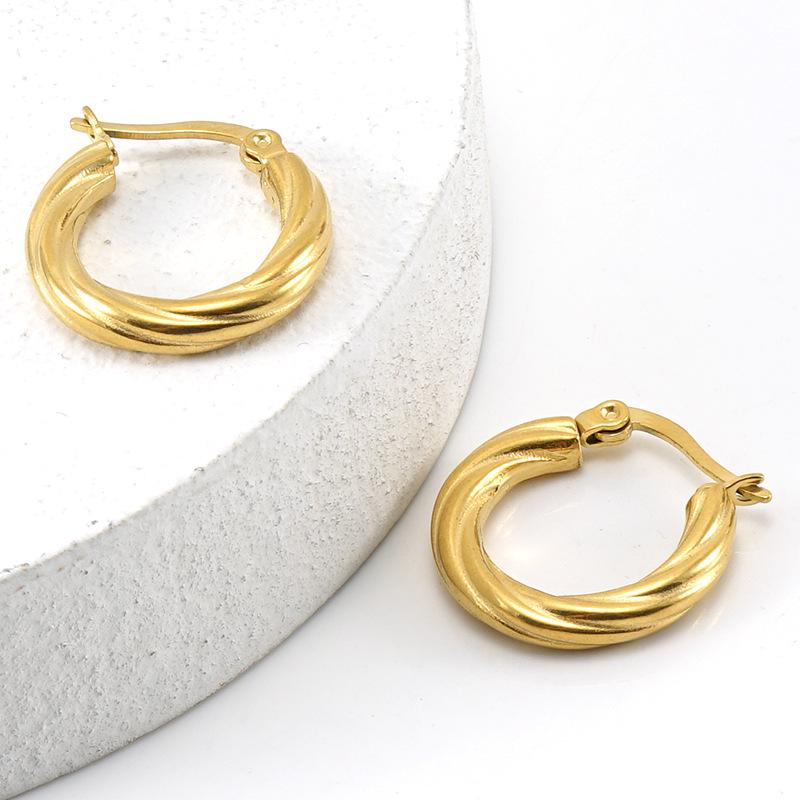 18K Stainless Steel Twisted Hoop Earrings for Women - European American Fashion, Simple Titanium Style