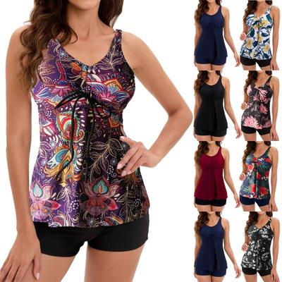 Women Two Piece Flowy  Swimsuits  Bathing Tank Tops With Shorts Athletic Swimwear