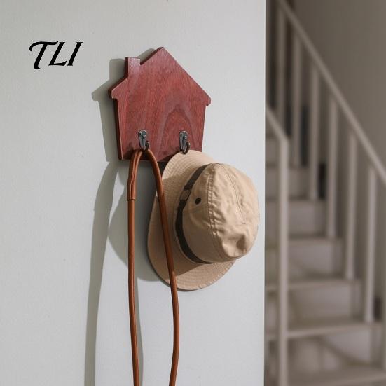 Self Adhesive Wood Hooks for Home House Shape Wall Storage Hook, Strong Traceless Decorative Apartment Renters American Style Hanger Entryway
