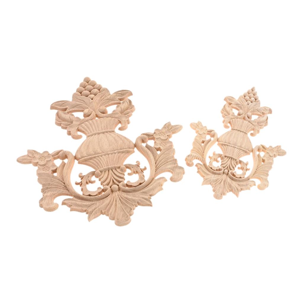 1PC Wood Appliques Onlays Center Wooden Carved Decal Unpainted Decorative Carving for Door Wall Cabinet Bed Sofa DIY Furniture