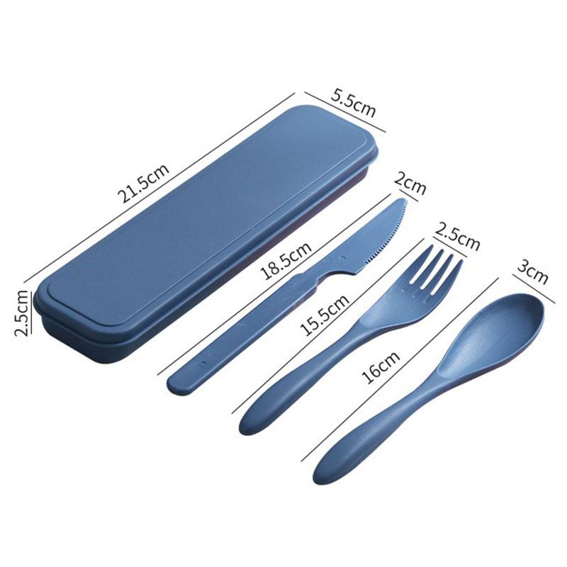 3In1 Wheat Straw Dinnerware Set Portable Reusable Cutlery Sets Knife Fork Spoon Chopsticks Travel Utensil Box Camping Tableware