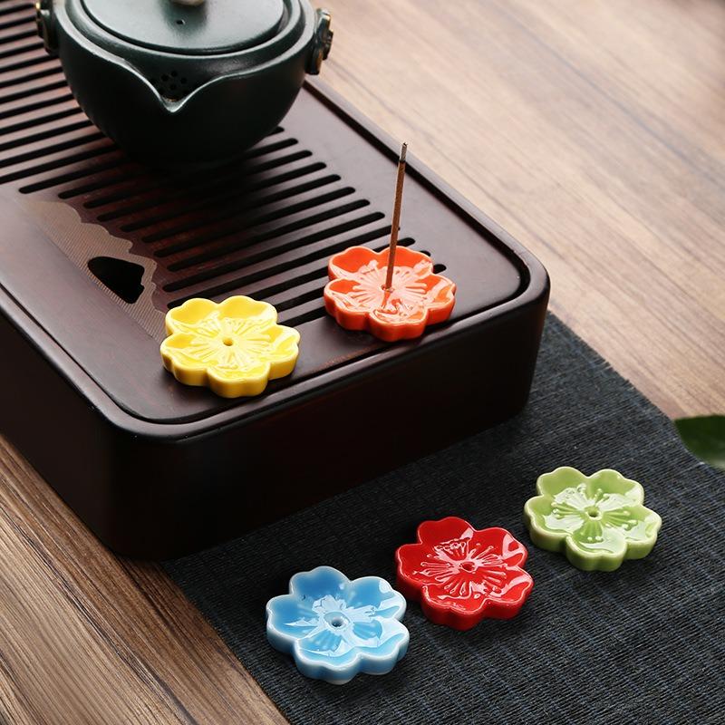 Ceramic Cherry Blossom Incense holder wax melt Burner sahumerios holder Aromatherapy Office Teahouse Living Room Ornament XX007