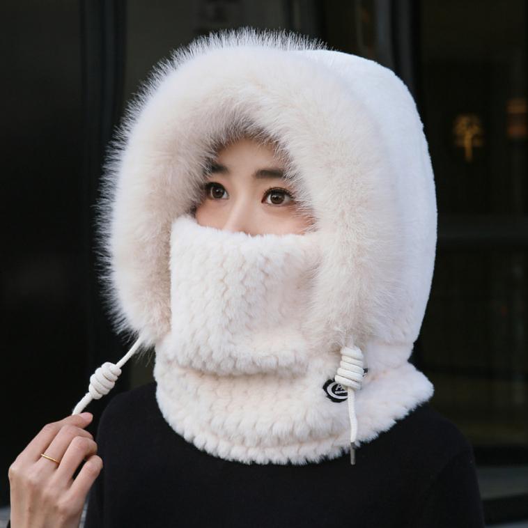 Autumn and Winter Hat Women's Scarf Integrated Fleece Thickened Thermal Hat Outdoor Cycling Hat Windproof Thermal Hat
