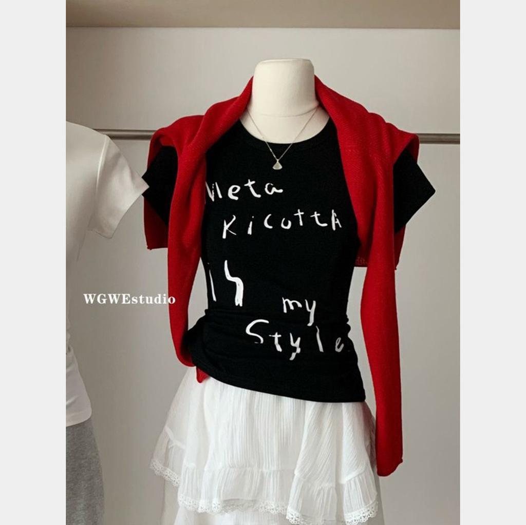 Popular Letter Short-sleeved T-shirt for Women, Summer New Slim-fitting and Thin Printed Top