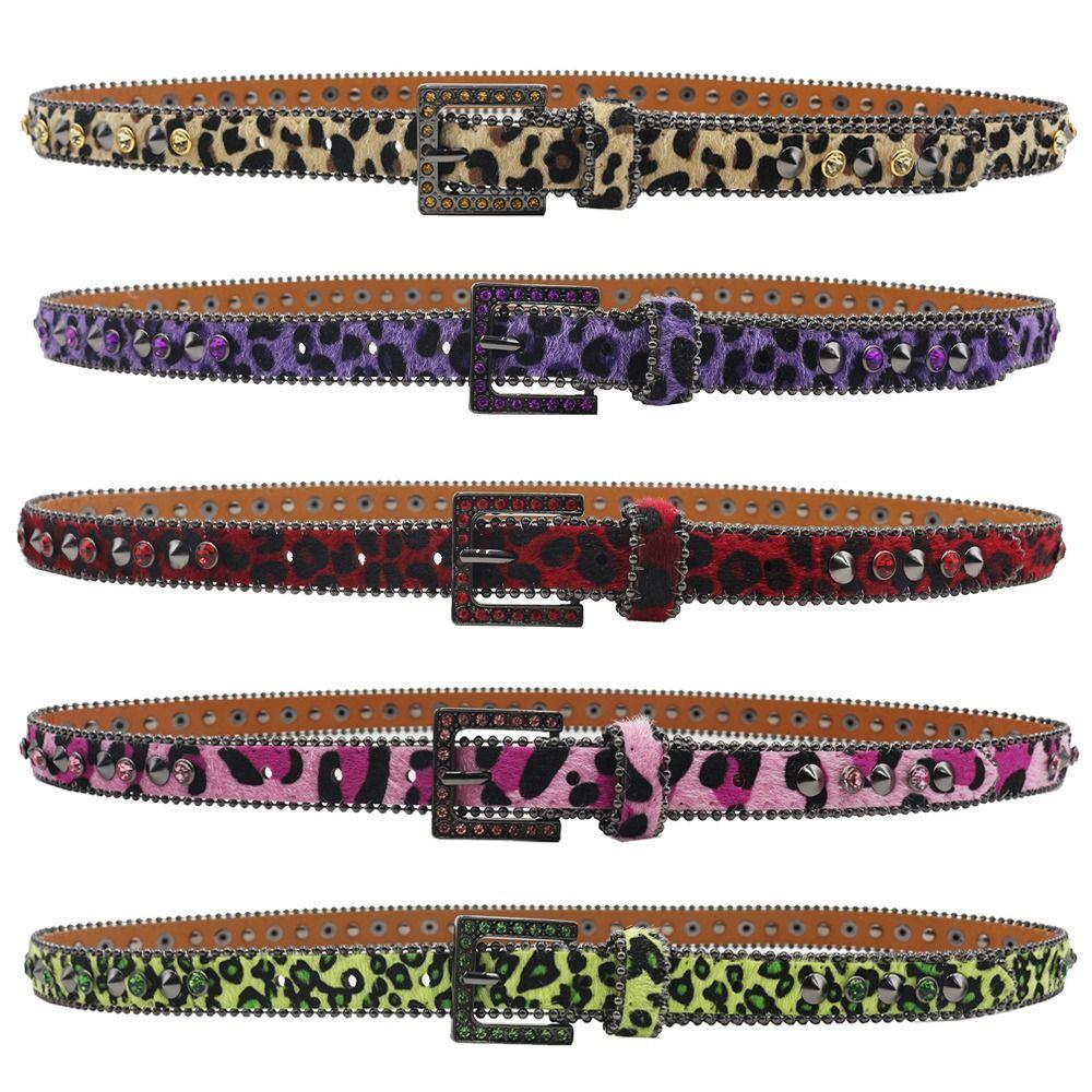Leopard Gothic Waist Belts With Shine Rhinestone Punk Waistband Leather Belt  for Women Girls
