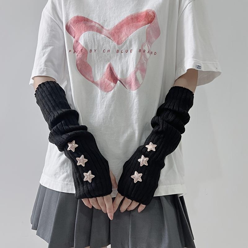 1 pair of ladies' fingerless gloves with star decoration white/black/pink machine washable fashionable accessory gloves