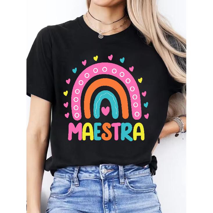 Spanish letter print spring/summer casual wear T Round-neck short-sleeve sports shirt T Women s T-shirt S чёрный