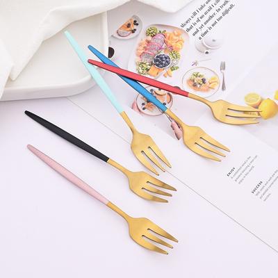 6Pcs Fruit Fork Stainless Steel Cake Forks Colourful Tea Fork Dinnerware Set Hotel Party Restaurant Supplies Small Forks Set