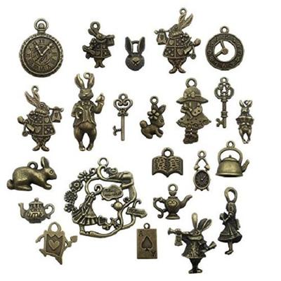 40pcs Antique In Wonderland Fairy Tales Tea Party Steampunk Victorian Necklace Bracelet Charms (Antique Bronze)