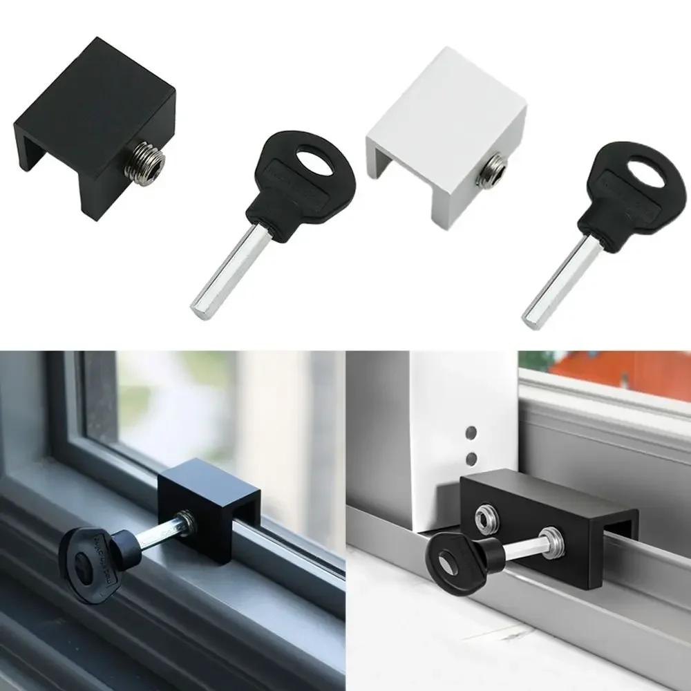 New Aluminum Alloy Window Locks With Key Sliding Security Window Lock Stopper Adjustable Safety Sliding Door Clips Door
