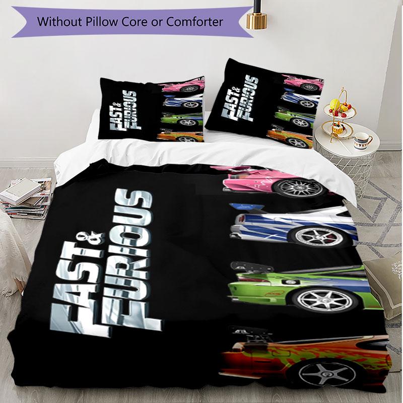 3pcs Duvet Cover Set (1*Duvet Cover + 2*Pillowcase, Without Core), Fast & Furious Print Soft All‑Season Bedding Set, Home Bedroom Decor Gift