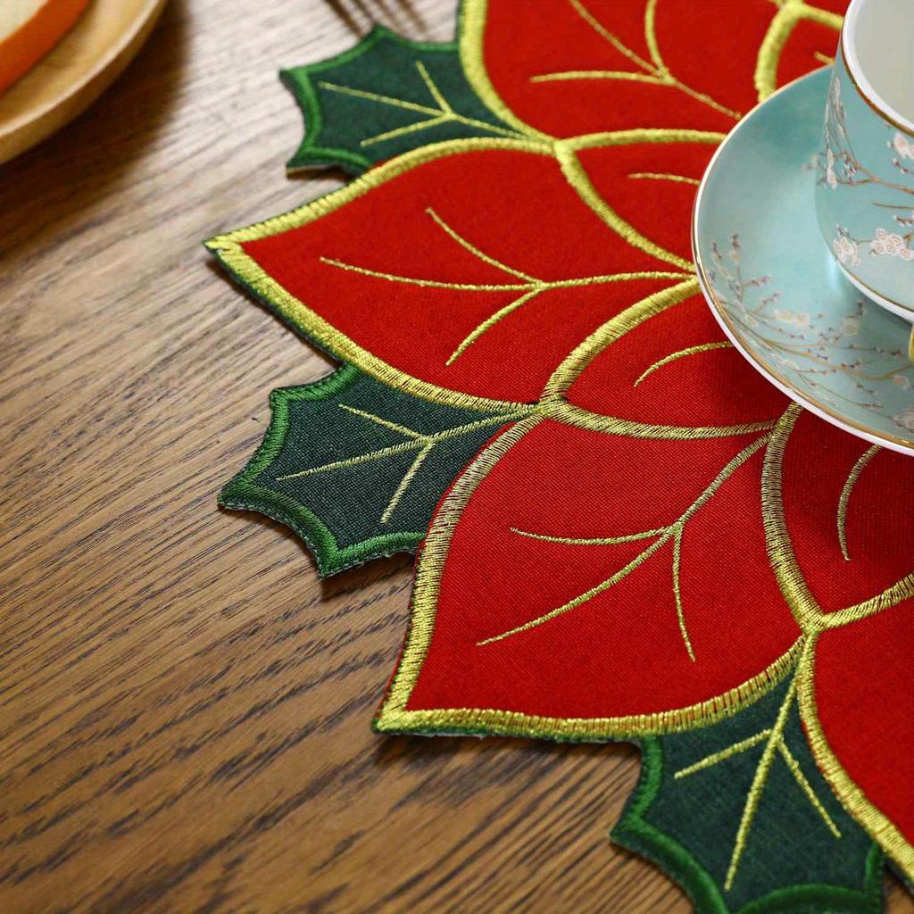 Red Snowflake Drink Coaster New Year Christmas Decoration Felt Dish Tray Pad Dinner Table Accessory Dinnerware Cup Mat