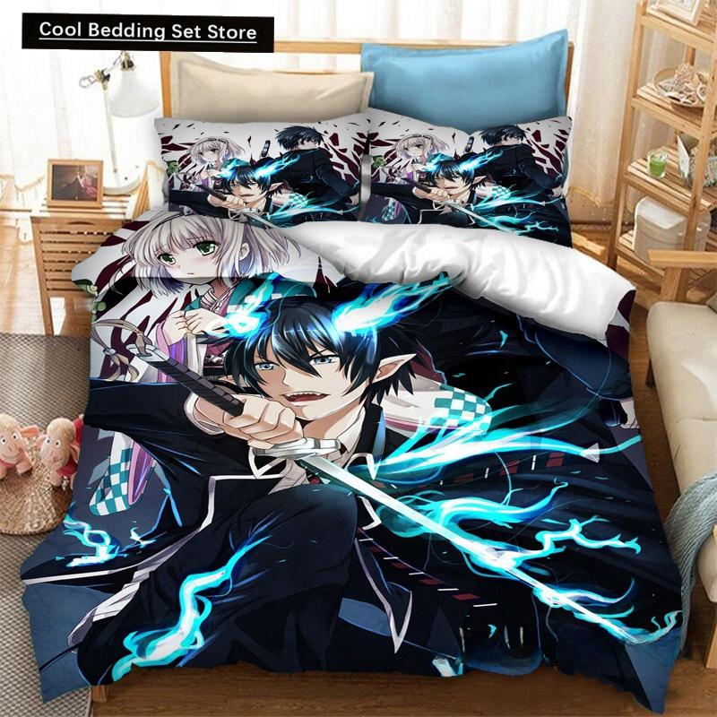 Fashion 3D Printing  Anime Blue Exorcist Bedding Set Duvet Covers Pillowcases One Piece Comforter Bedding Sets Bedclothes Bed