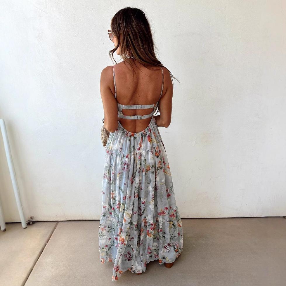 Sleeveless Floral Print Tiered Hem Maxi Dress