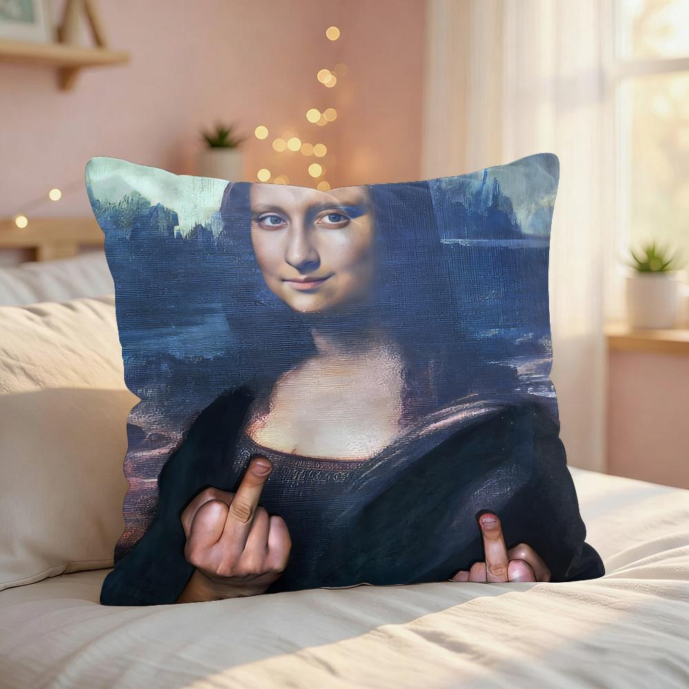 Mona Lisa Funny Abstract Cushion Cover Silky Short Plush Invisible Zipper Dustproof Sofa Pillow Case For Home Decor
