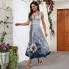 Women's Summer Fashion Retro Print V-Neck Sleeveless Long Dress