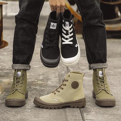 Fashion Men Canvas Shoes Fashion High Top Boots Outdoor Comfortable Jungle Mountaineering Wide Bottom Platform Boot Hiking Outdoor Shoes