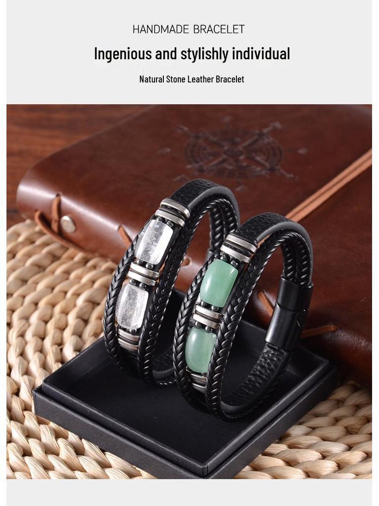 Men's Tiger Eye Woven Leather Bracelet - European & American Retro Style with Stainless Steel Handmade Jewelry.