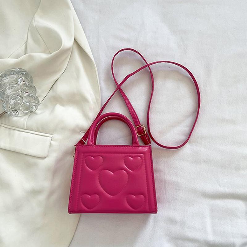 Elegantní Retro Jednobarevná Mini Kabelka Všestranná Korejský Styl Vzor Srdce Láska PU Kůže Crossbody Taška přes Rameno pro Středoškolačky
