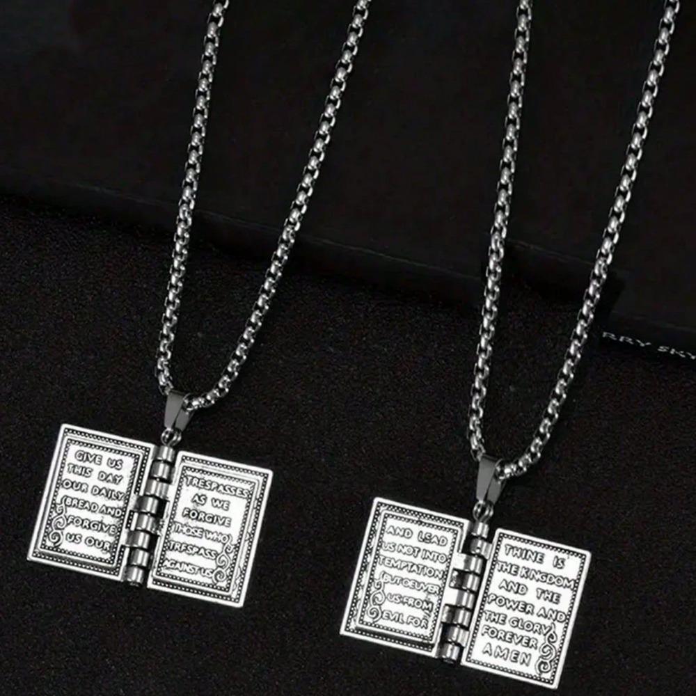 1pc Fashion Polished Alloy Bible Book Design Pendant Necklace for Men and Women