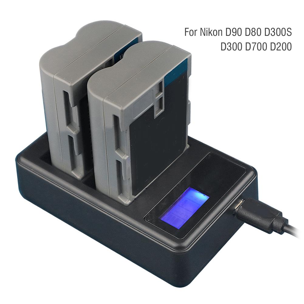 SEIVI EN3E Přenosná nabíječka baterií fotoaparátu Nabíjení LCD Zobrazení elektrického množství Dva sloty pro