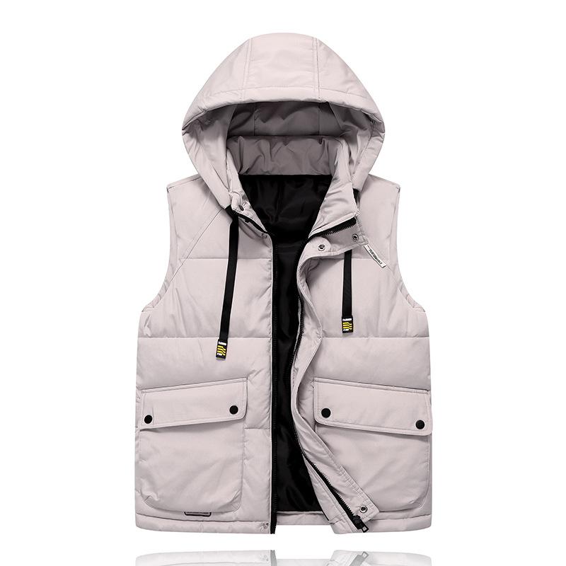 Large Pocket Cotton Vest Men's Autumn and Winter Trend Thickened Thermal Vest Student Hooded Jacket