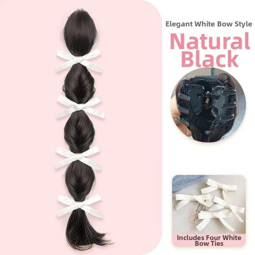 Hair Band Bow Braided Bubble Braids Wig 40cm Ponytail Hairpieces Party