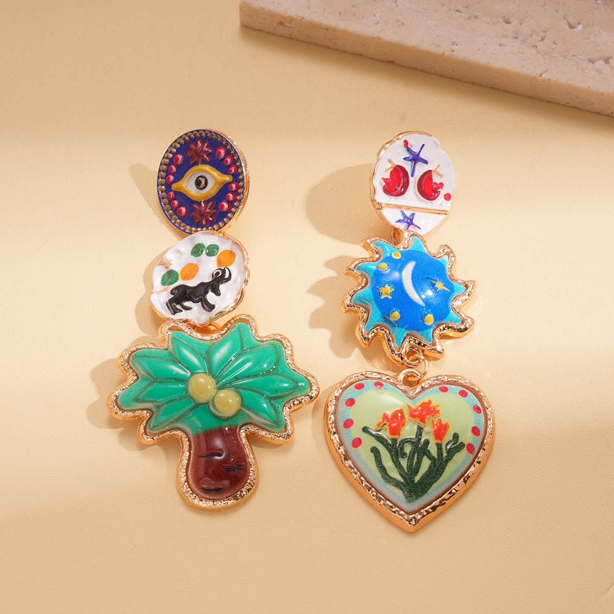 Круглые серьги-подвески Солнце Любовь Кокос Асимметричные с кисточками Нишевое искусство Средневековые серьги