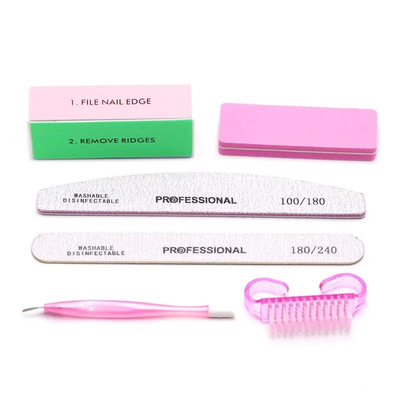 6Pcs/Set Professional Nail Files Manicure Sets Polishing Sanding Buffer File Pedicure Tool Cuticle Pusher Nail Brushes Accssory