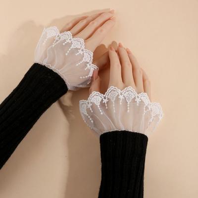 Comfortable Double Layer Lace Fake Cuffs Pleated Polka Dot Horn Cuffs Decoration Elastic Solid False Cuff Sleeve Photo Prop
