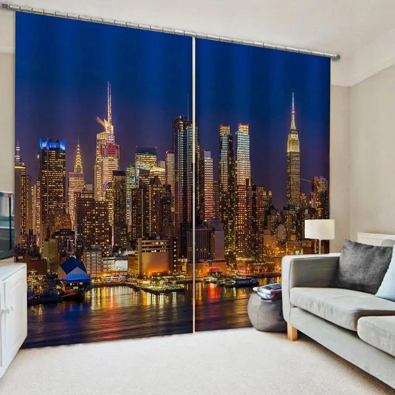 3D 2 Panel New York City Night View Curtains for Bedroom Living Room Floor-to-ceiling Window Kitchen Blinds cortinas Rideaux